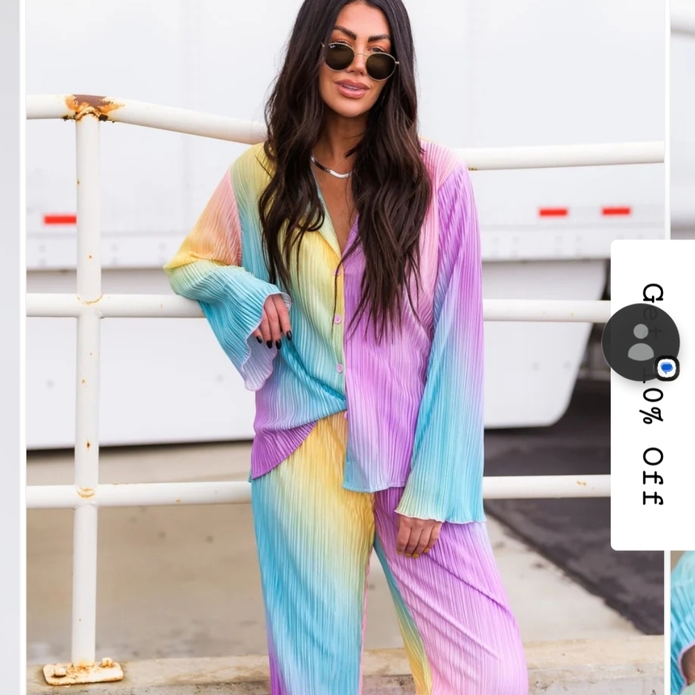 DRESSED IN LA LA Colorful Rainbow Pleated Set TAGS ON